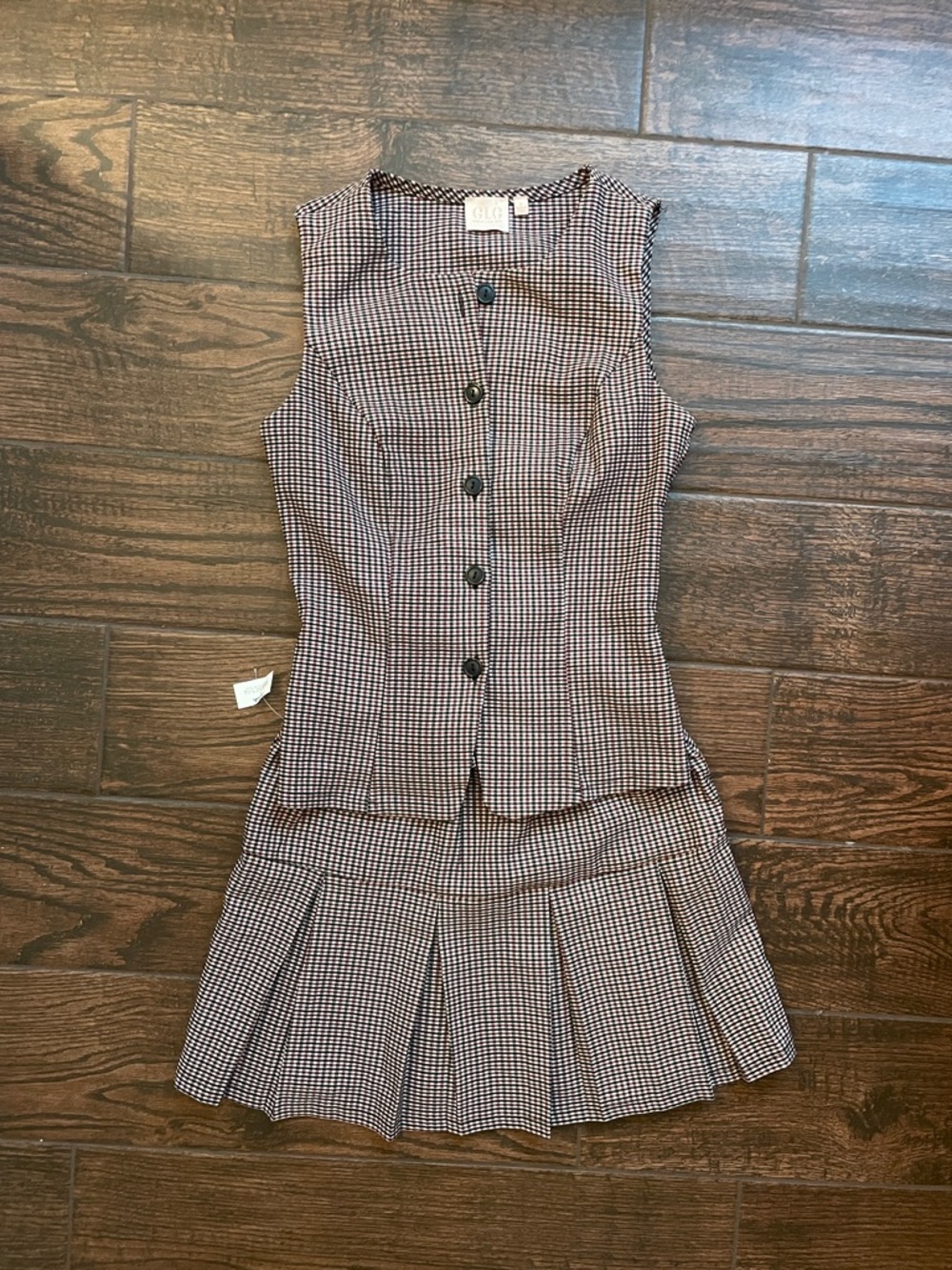 Marshalls Brown and Cream Checked Pleated Skirt Set. Never been used!